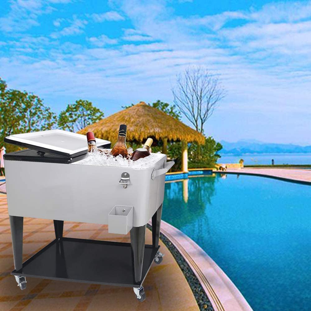 80 quart Rolling Cooler Cart for Outdoor Patio Deck Party, Portable Party Bar Cold Drink Beverage Cart