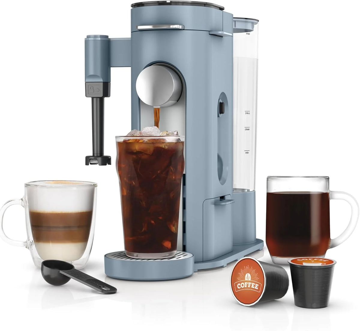 Single-serve Coffee Maker, K-cup Pod Compatible, Brews Grounds, Built-in Milk Frother, 68-OZ. Reservoir, 24-OZ. Mug Sizes