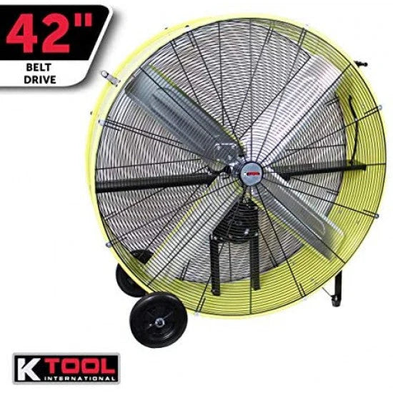 42′′ Belt Drive Drum Fan; Industrial, Garage, Shop, High Speed 2-SPEED, Durable, Cut-off Protection, Easy Mobility Rubber Wheels; Safety…