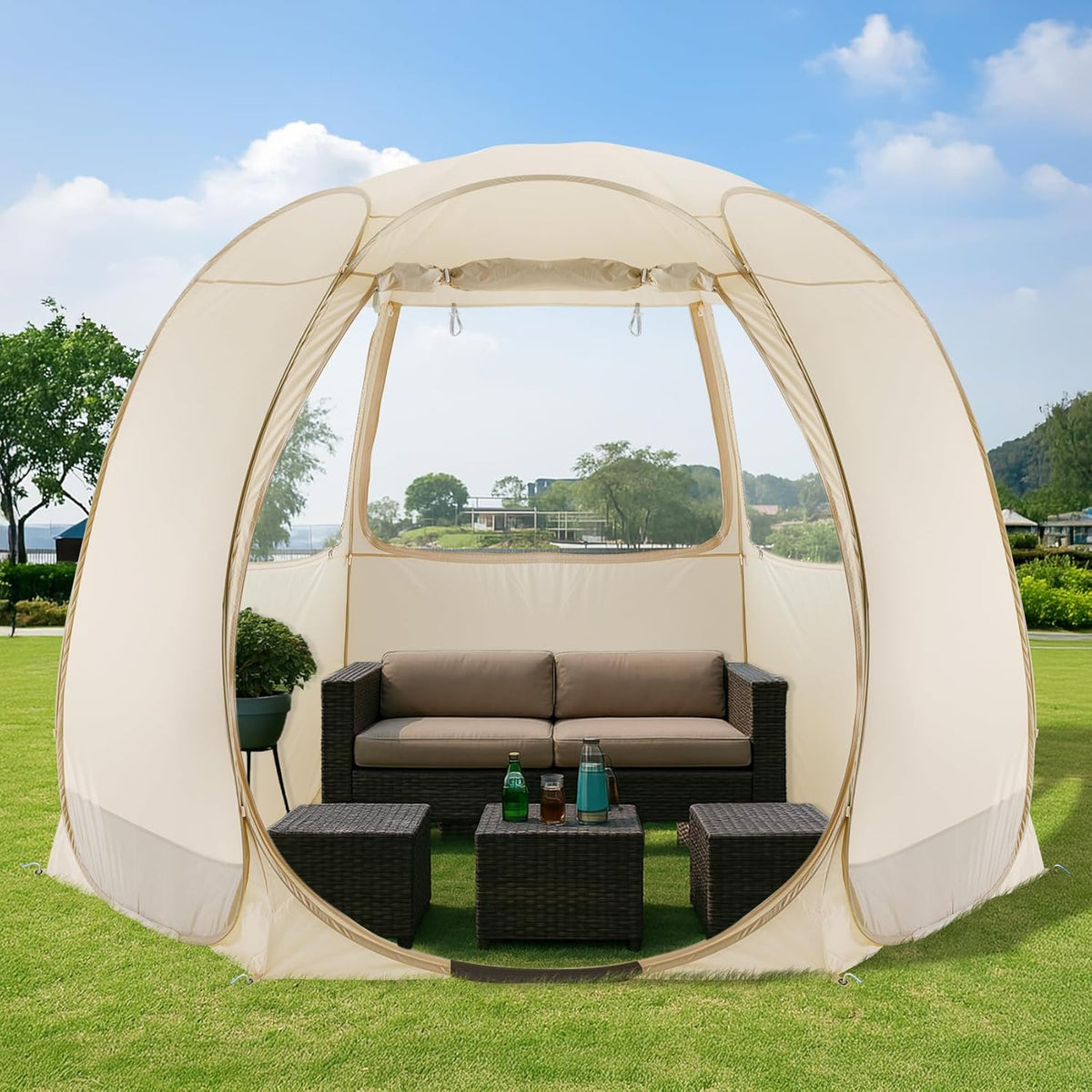 Screen House Gazebo, 6-10-15 Person Pop Up Igloo Screened Canopy Tent with Mosquito Netting Sides, Instant UV Resistant Sun Shelter for…
