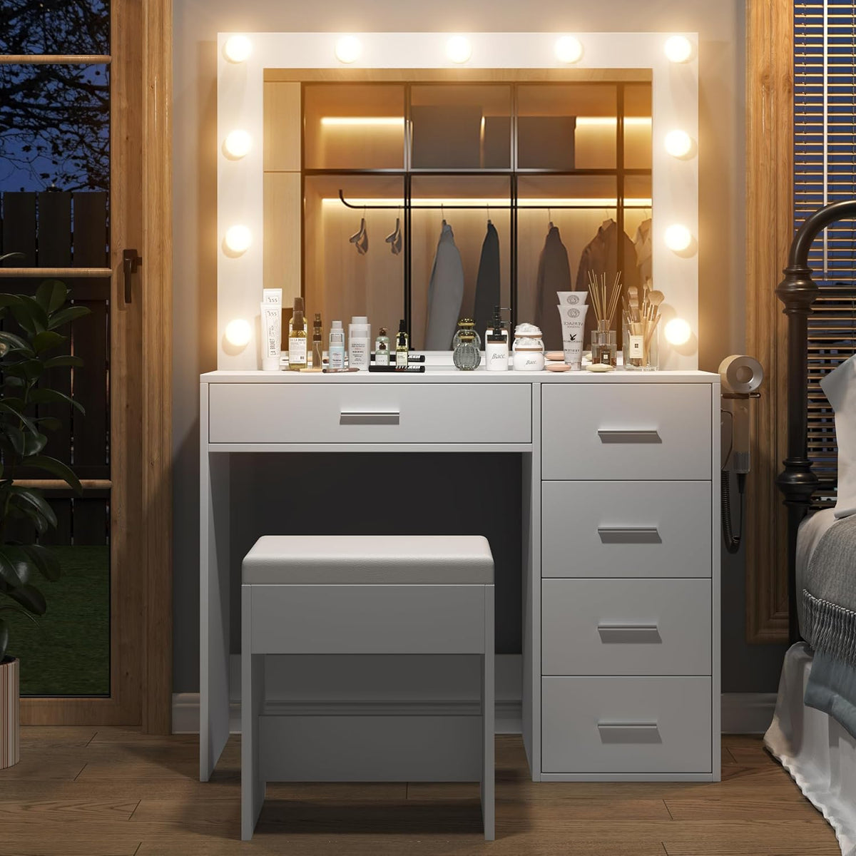 37-Inch Makeup Vanity with Lighted Mirror and 5 Drawers