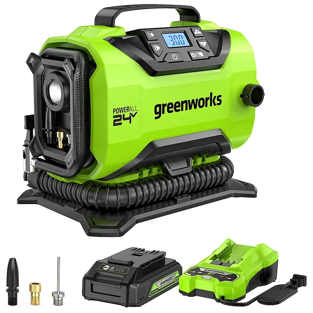 24 Volt Battery Powered 160-PSI Inflator with 2.0 ah Usb-c Battery & Charger - Green