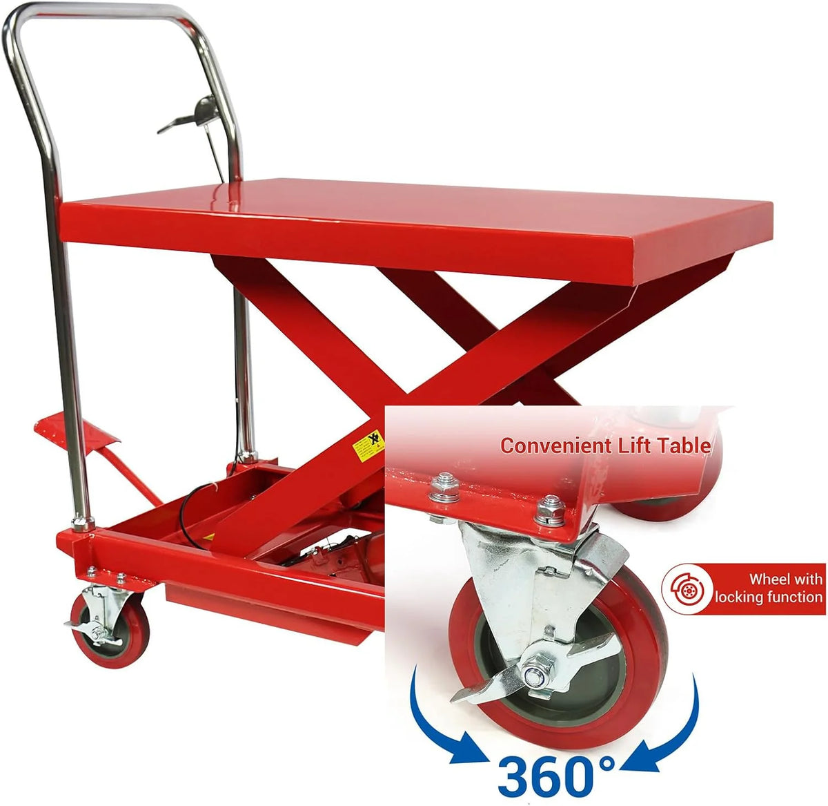 660LBS Hydraulic Lift Table Cart - 31" Lift Height, Double Scissor Design with 4 Wheels & Non-slip Pad for Material Handling
