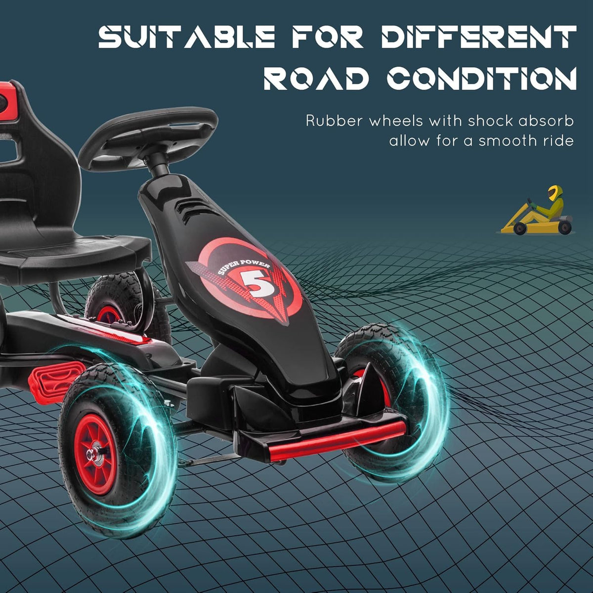 Kids' Pedal Go-Kart with Adjustable Seat and Hand Brake