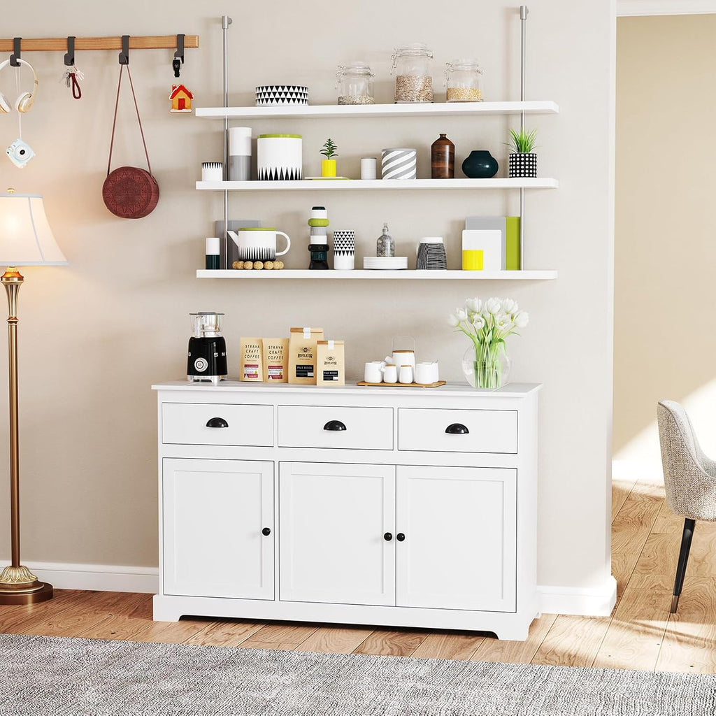 Kitchen Buffet Sideboard with Three Drawers and Adjustable Shelves