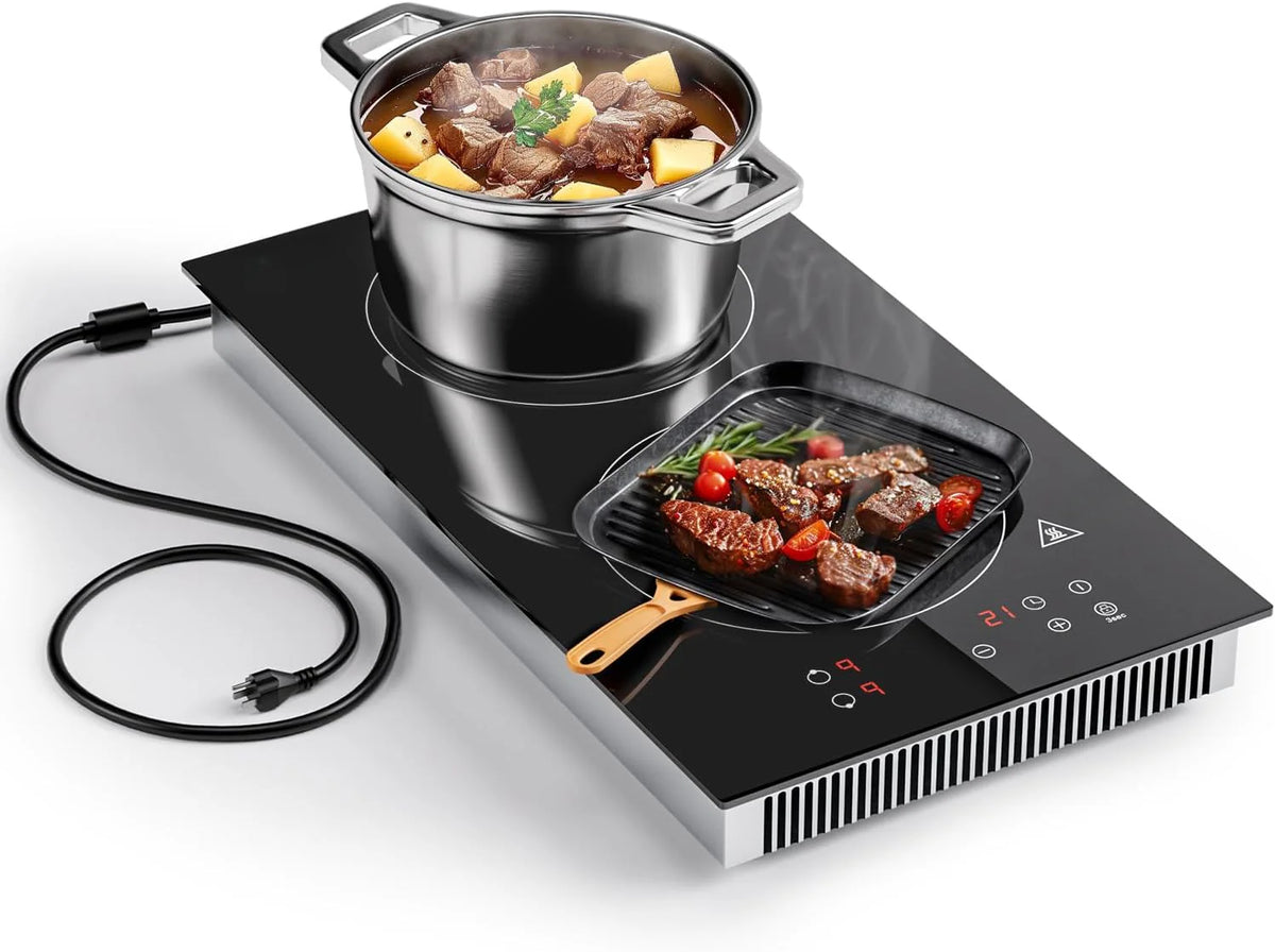 Induction Cooktop 2 Burners, 12 Inch Bulit-in & Countertop Induction Stove with Plug 110V-120V, 9 Power Levels Electric Stove 1800W, Child…