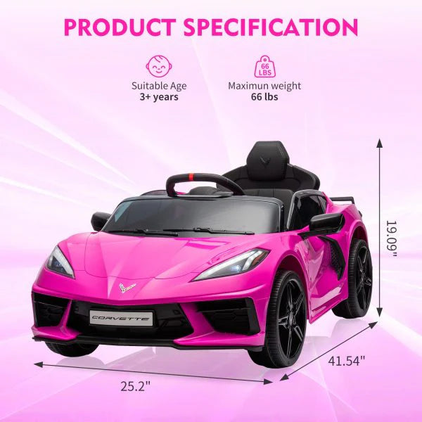 12V Kids Ride on Car Corvette Battery Powered Car Toddles Electric Sports Car Toy with Remote Control, Visual Dashboard, LED Lights, Music,…
