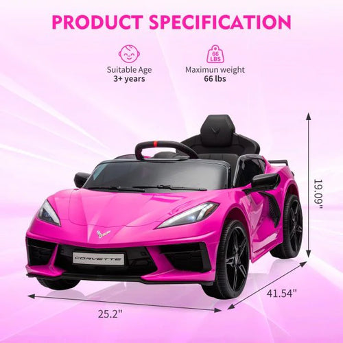 12V Kids Ride on Car Corvette Battery Powered Car Toddles Electric Sports Car Toy with Remote Control, Visual Dashboard, LED Lights, Music,…