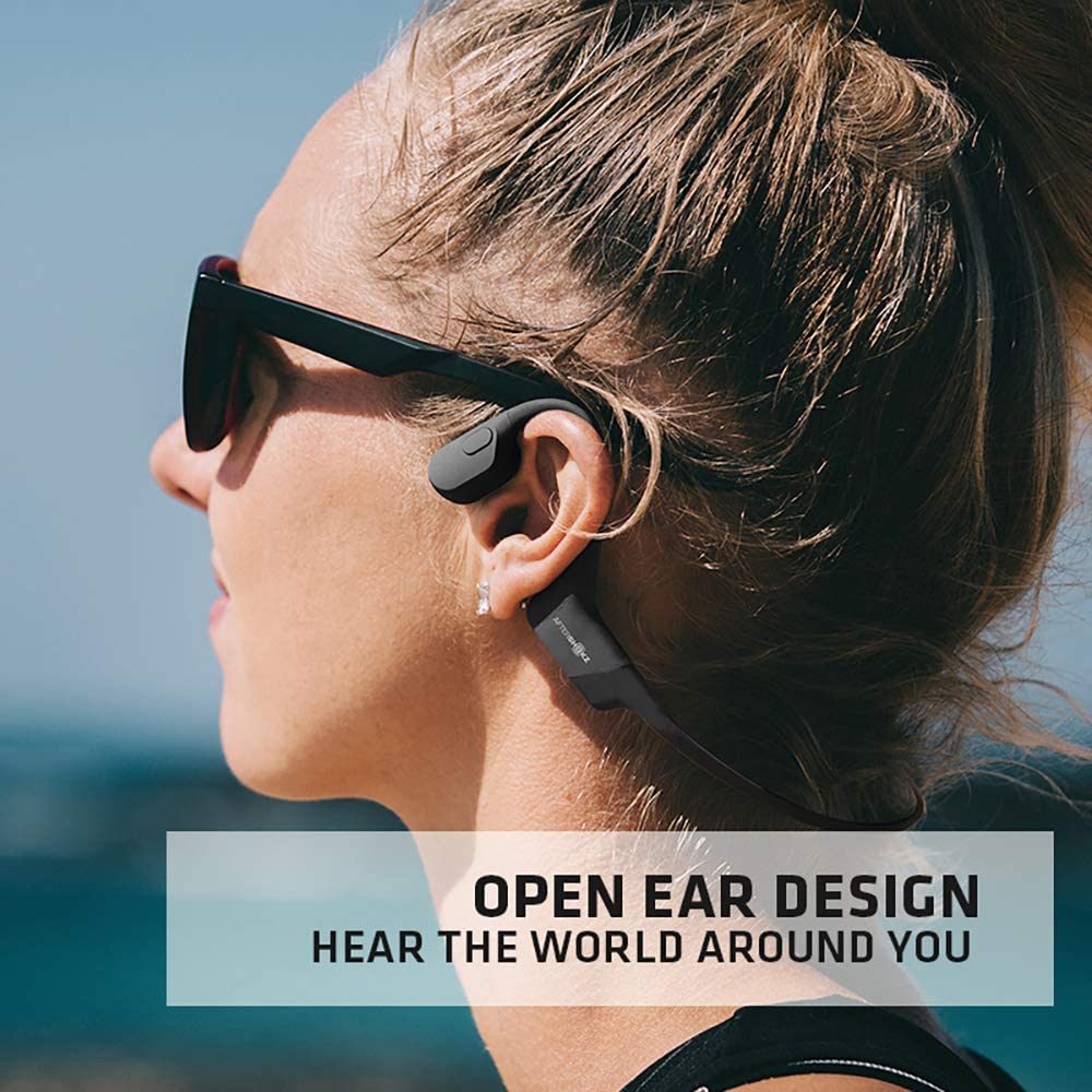 Aeropex Open-ear Wireless Bone Conduction Headphones with Sport Belt, Cosmic Black, 2.3