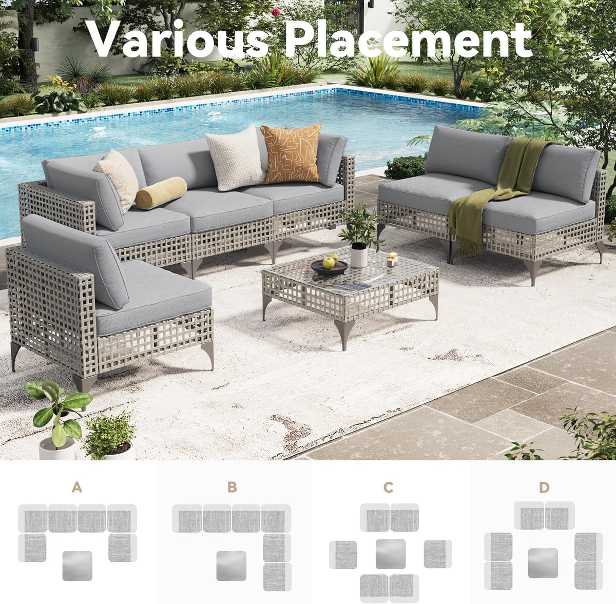 7-Piece Outdoor Wicker Patio Set with Cushions and Table
