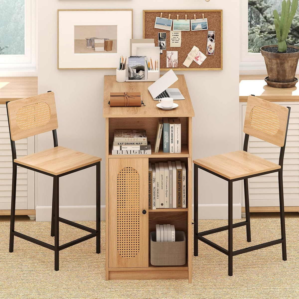 3-Piece Counter-Height Dining Table Set with 2 Stools