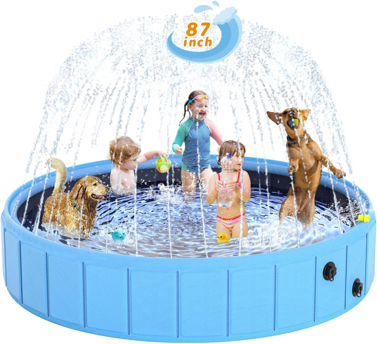97-Inch Foldable Dog Pool with Sprinkler