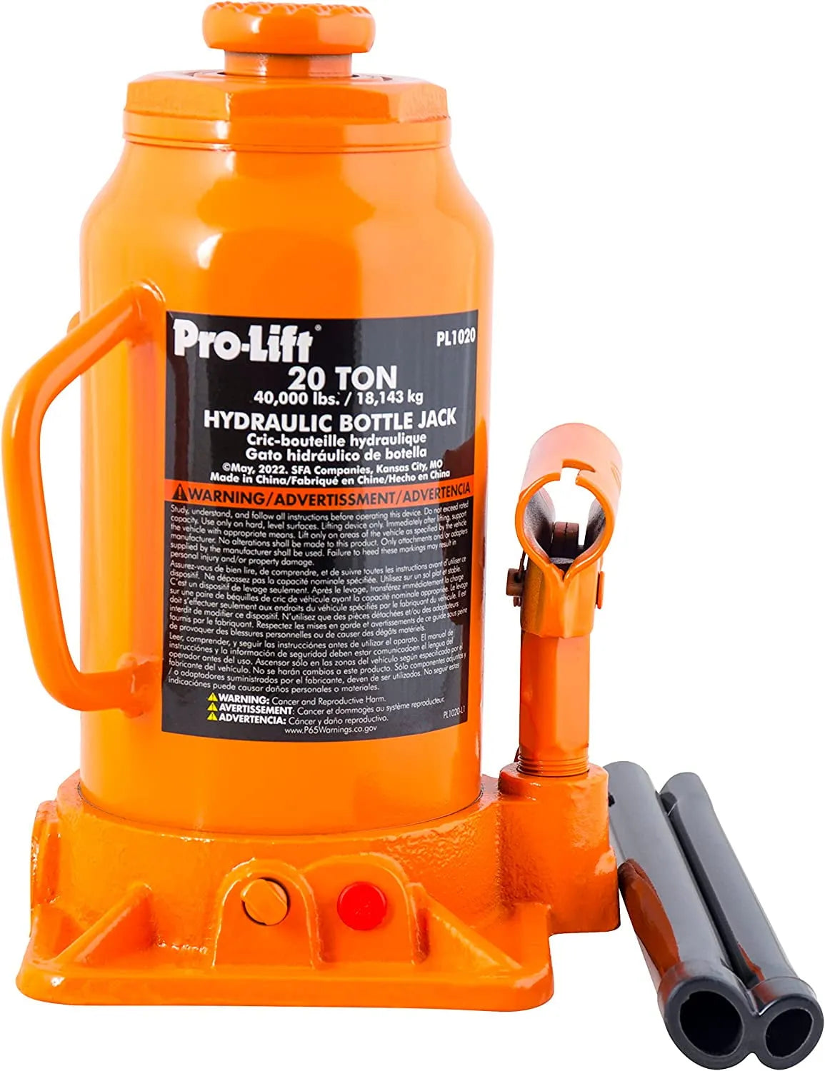 20 Ton Hydraulic Bottle Jack - Portable Car Jack 40000 lbs Capacity with Pump Handle for Car Sedans Suv
