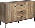 Industrial Sideboard with Two Cabinets and Three Drawers, Distressed Brown