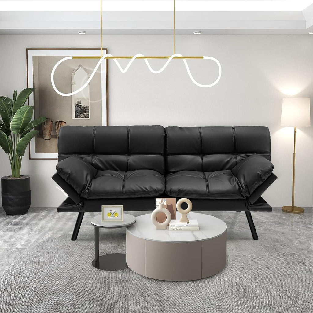 72-Inch Convertible Futon Sofa Bed with Adjustable Backrest, Gray