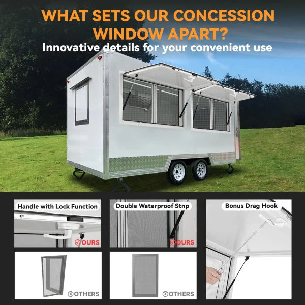 Concession Window 36W X 36H Aluminum Alloy Food Truck Service Window with Sliding Screens & Awning Door, Hydraulic Lift, Locking Mechanism,…