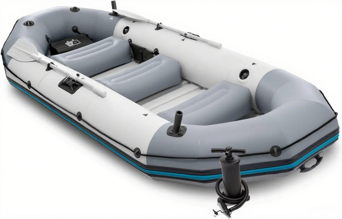 Inflatable Boat Set: Includes Deluxe 54IN Boat Oars and High-output Pump Wear-resistant Keel Removable Fishing Rod Holders 4-PERSON 1100LB…