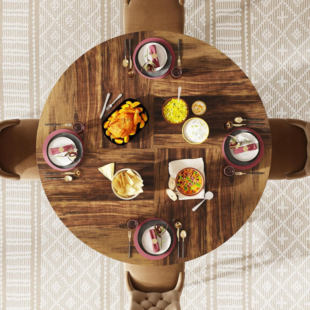 47-Inch Round Dining Table with Metal Base, Rustic Brown