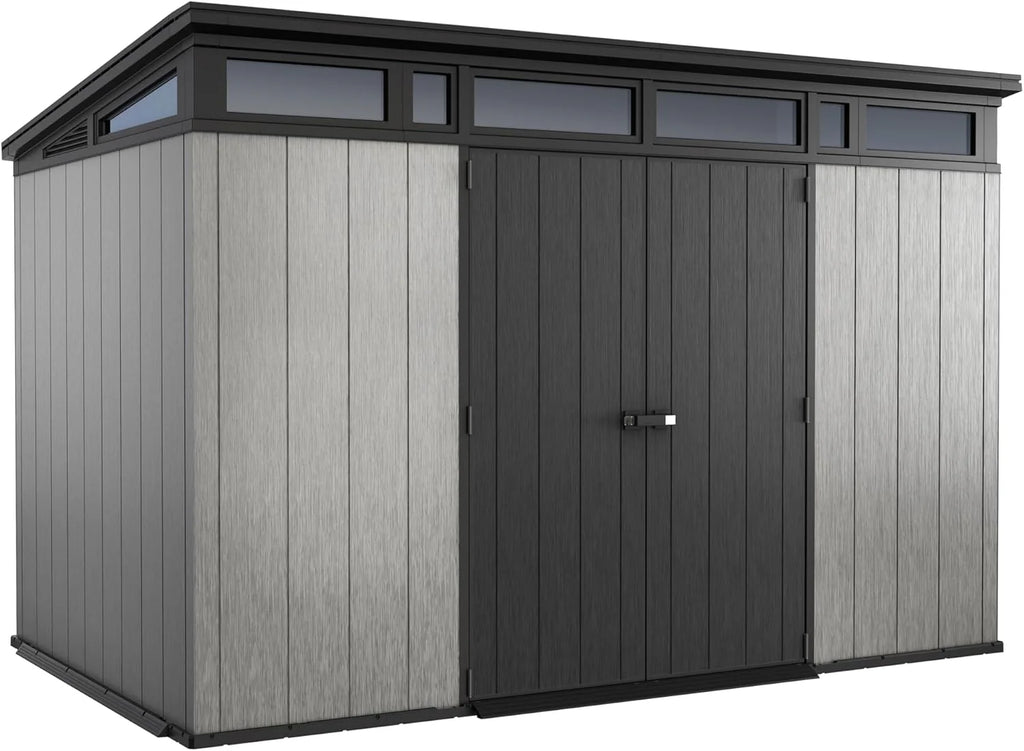 11X7 Modern Resin Outdoor Storage Shed Kit-perfect to Store Patio Furniture, Garden Tools Bike Accessories, Beach Chairs and Lawn Mower