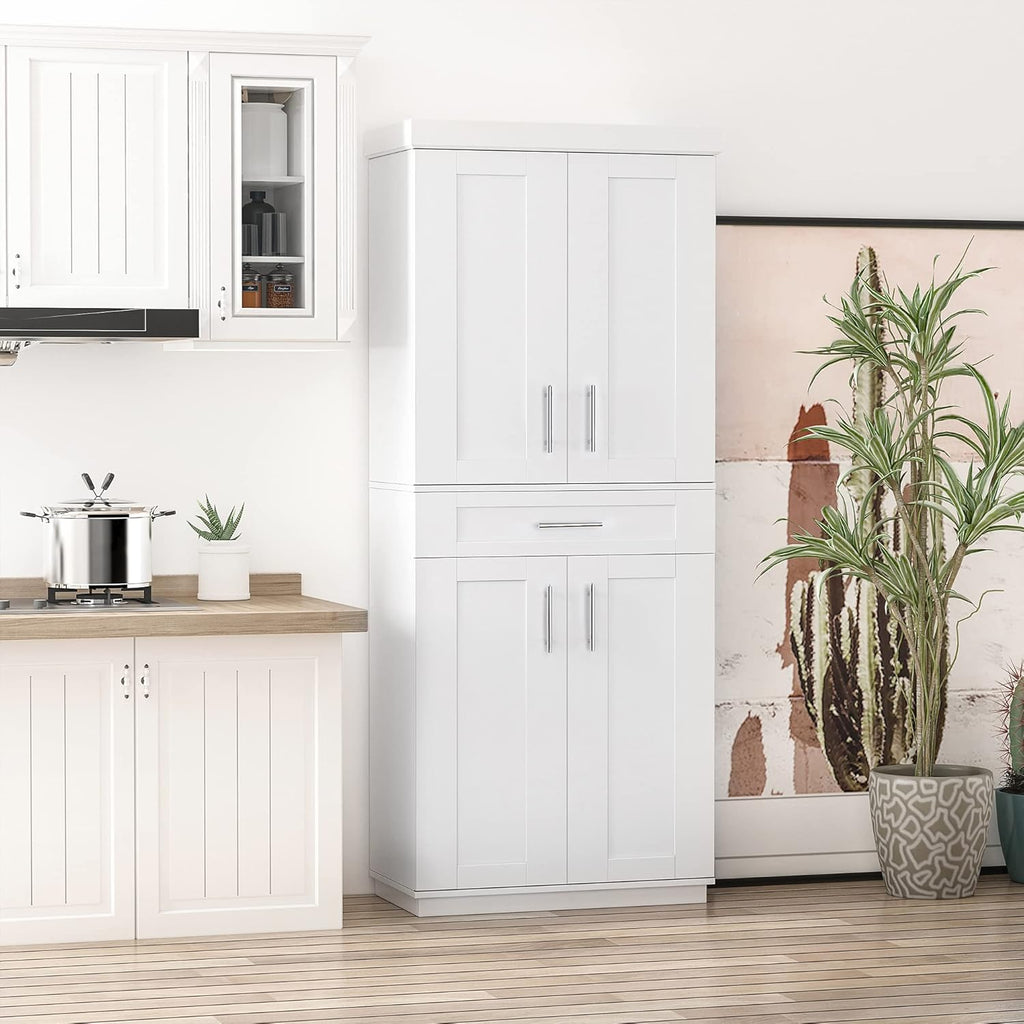 72-Inch Kitchen Pantry Cabinet with Four Doors and Drawer, Gray
