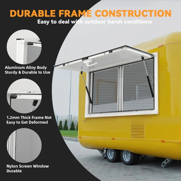 Concession Window 36W X 36H Aluminum Alloy Food Truck Service Window with Sliding Screens & Awning Door, Hydraulic Lift, Locking Mechanism,…