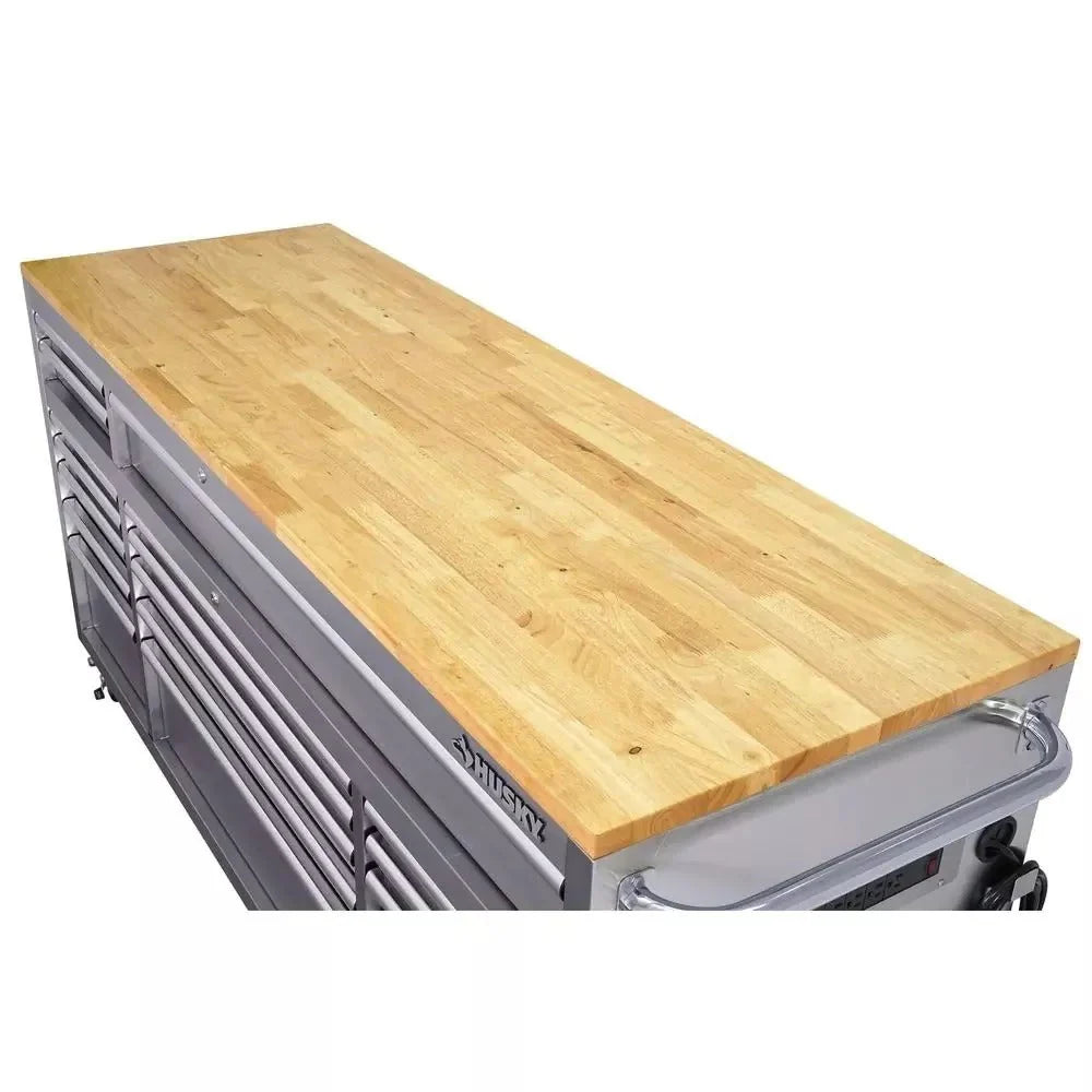 72 in. 18-DRAWER 24 in. D Mobile Workbench with Solid Wood Top Stainless Steel
