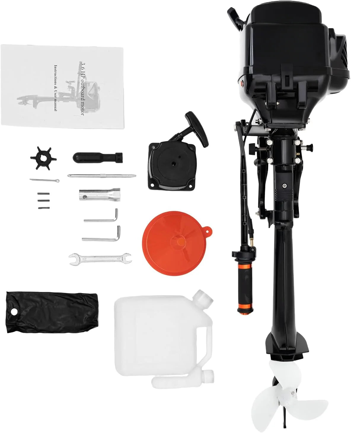 2-STROKE 3.6HP Outboard Motor, 55CC Heavy Duty Fishing Boat Engine 5000RPM Gasoline Short Shaft Boat Motor Water Cooling & Cdi Manual Start…