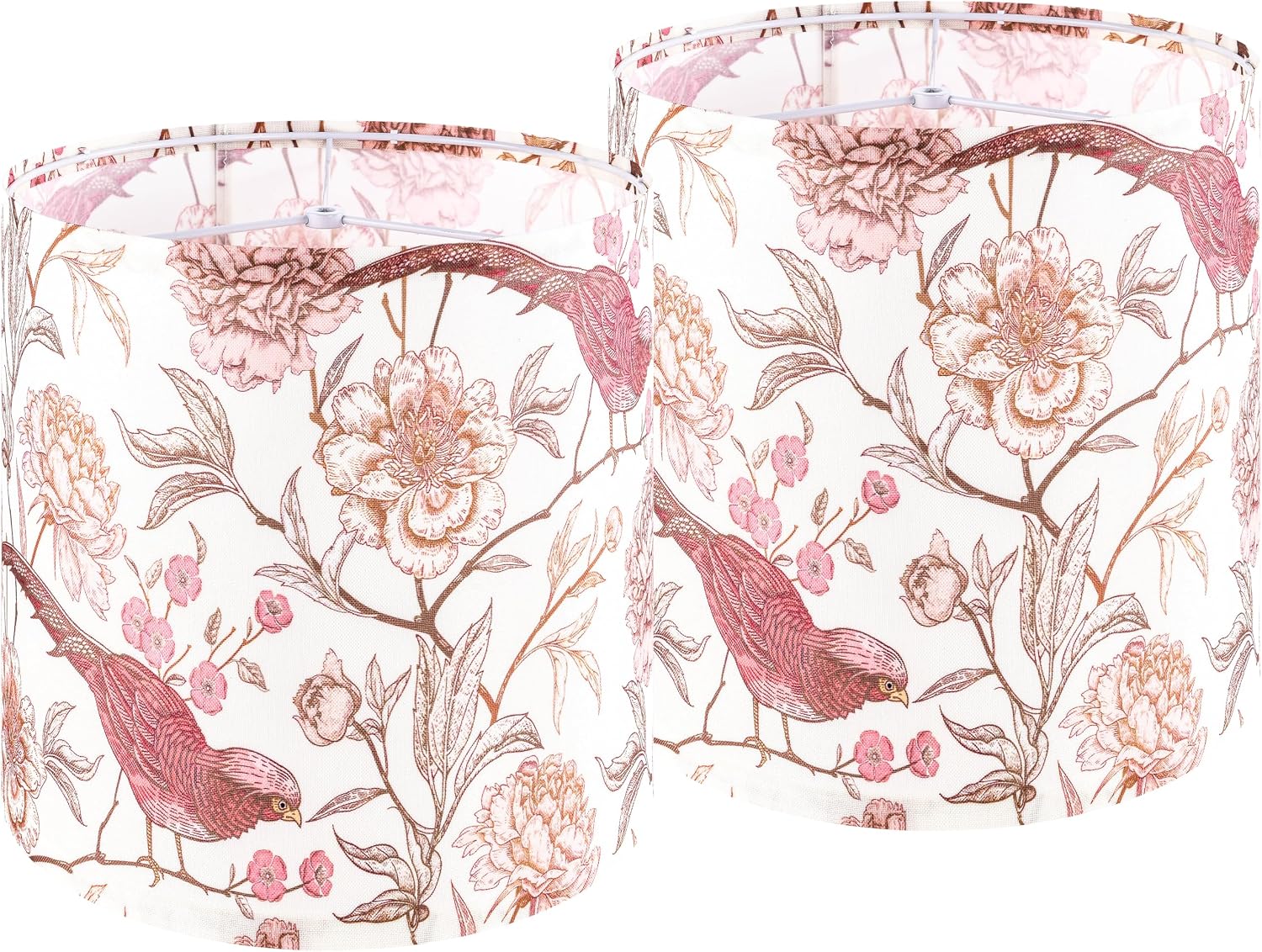 Shadevie Pink Floral Bird Print Drum Lamp Shade – for Table Lamps