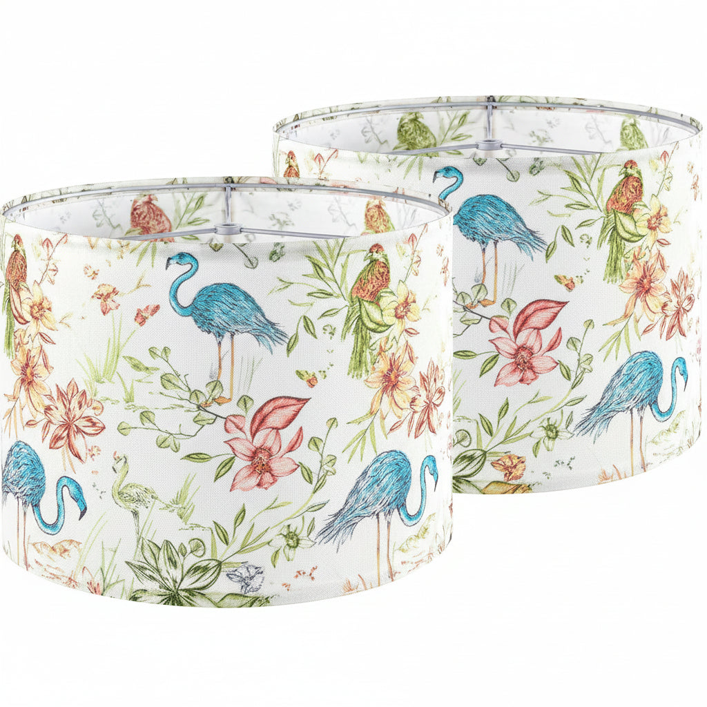 Shadevie Pink Floral Bird Print Drum Lamp Shade – for Table Lamps