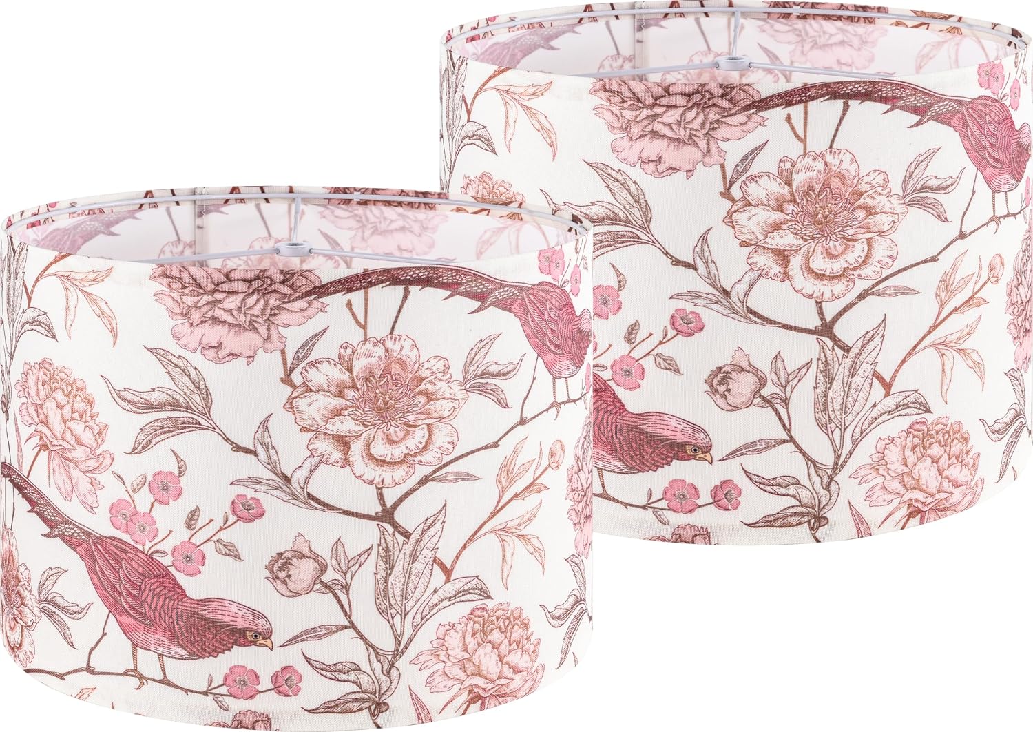 Shadevie Pink Floral Bird Print Drum Lamp Shade – for Table Lamps