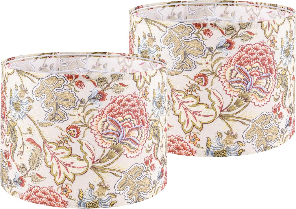 Shadevie Pink Floral Bird Print Drum Lamp Shade – for Table Lamps