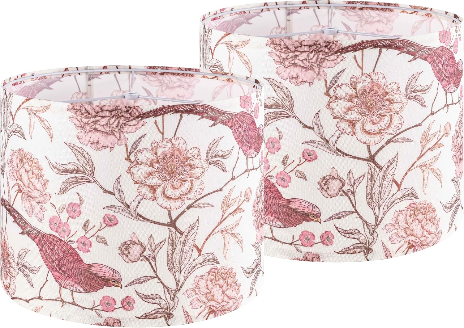 Shadevie Pink Floral Bird Print Drum Lamp Shade – for Table Lamps