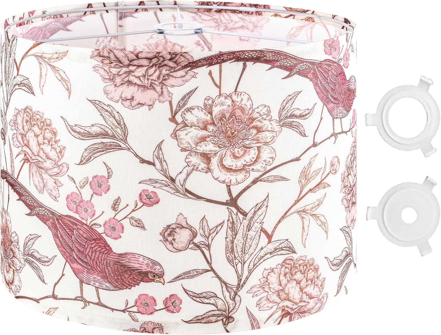 Shadevie Pink Floral Bird Print Drum Lamp Shade – for Table Lamps