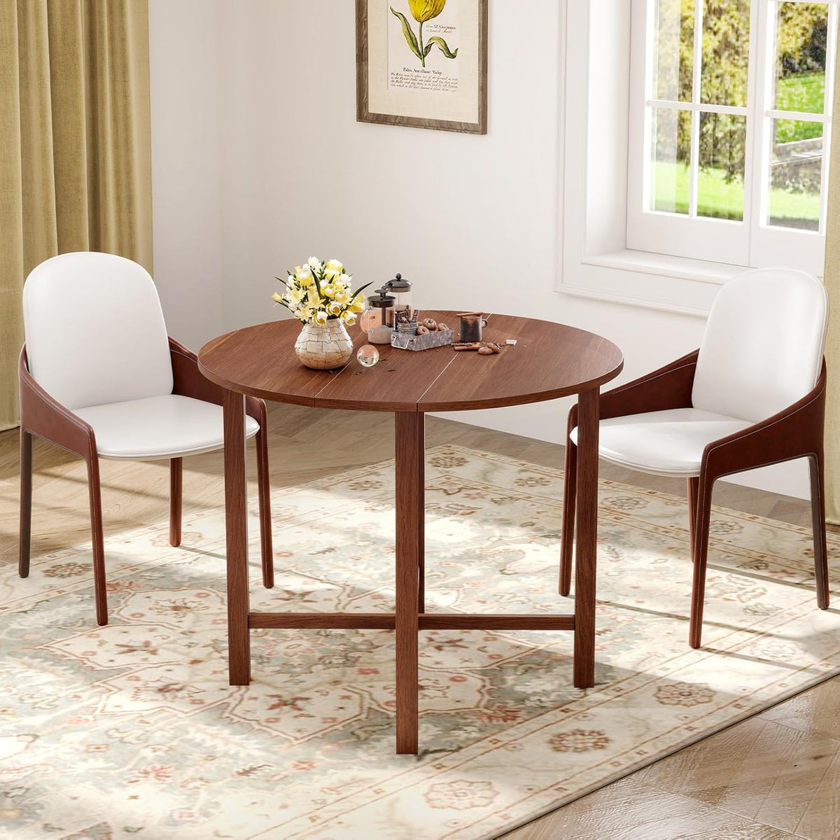 36-Inch Round Drop-Leaf Dining Table, Walnut