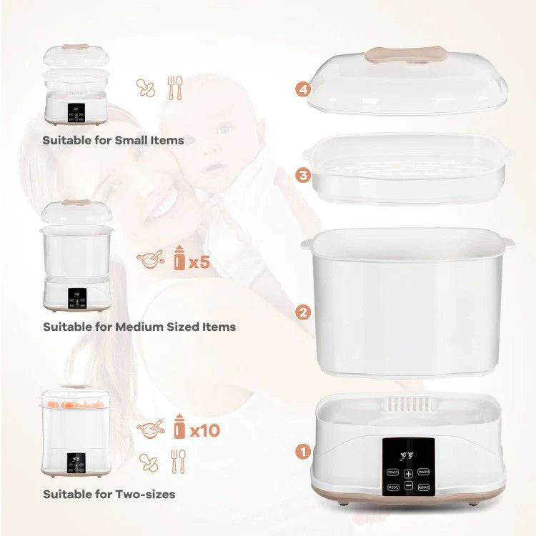 Premium 3-IN-1 Baby Bottle Steam Sterilizer and Dryer with LED Monitor