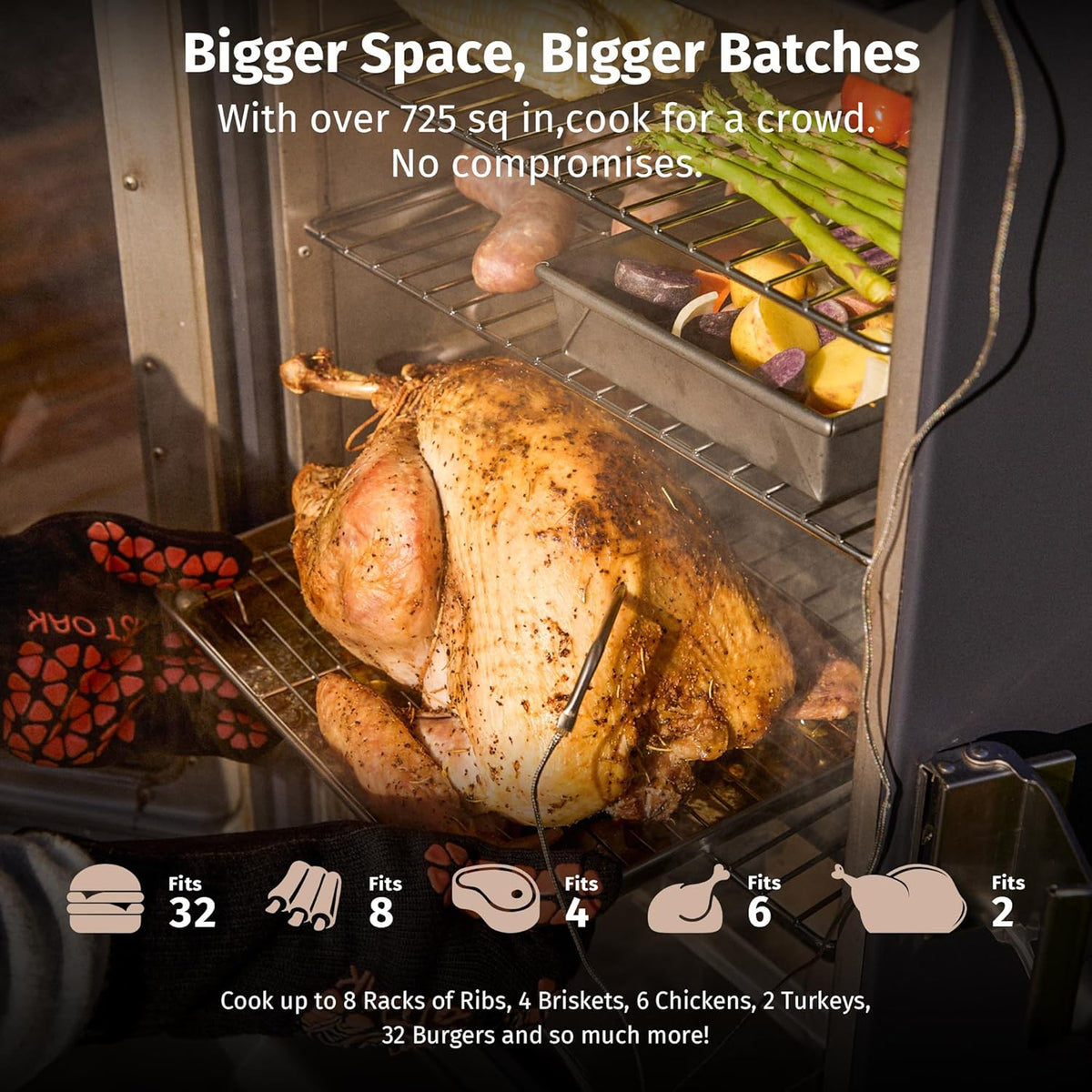 30-Inch Electric Smoker with Glass Door and 4 Racks