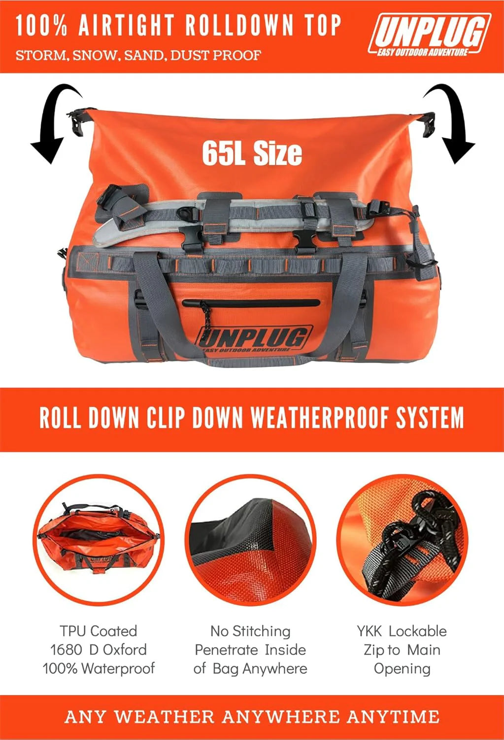 Ultimate Adventure Bag -1680D Heavy Duty Waterproof Travel Duffel Bags for Camping, Motorcycle Dry Bag, Waterproof Bags for Boating,…