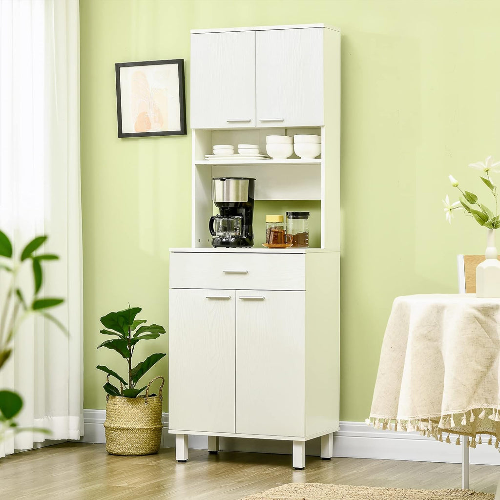 71-Inch Freestanding Kitchen Pantry with Microwave Space, White