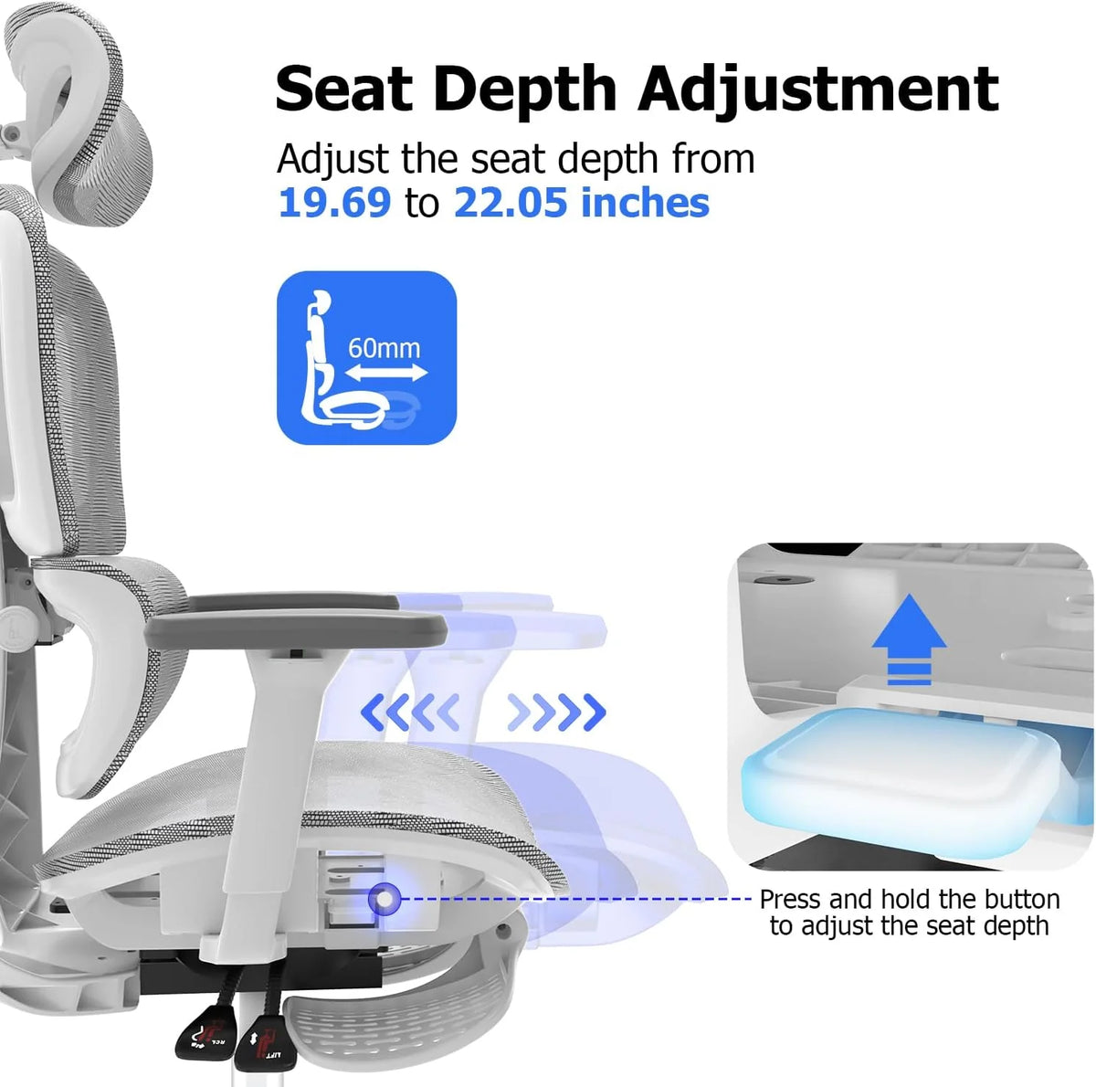 3D Ergonomic Office Chair - High Back Mesh Desk Chair with 3D Adjustable Armrests, Wheels, for Home and Office