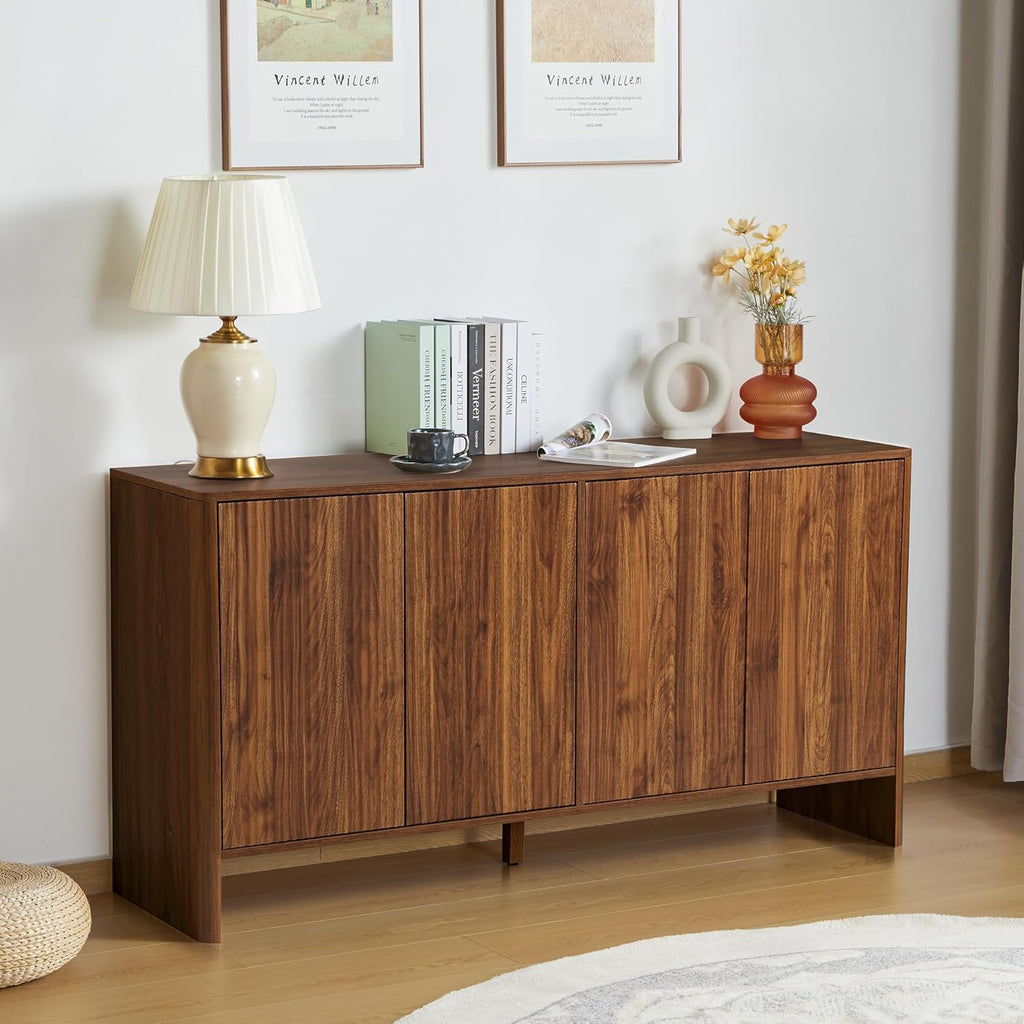 Fluted Sideboard Cabinet with Doors, Walnut