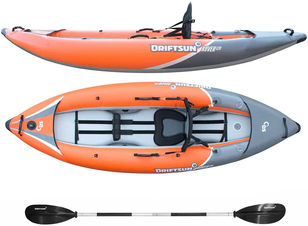 120/220 Inflatable Tandem White-water Kayak with High Pressure Floor and Eva Padded Seats with High Back Support, Includes Action Cam Mount,…