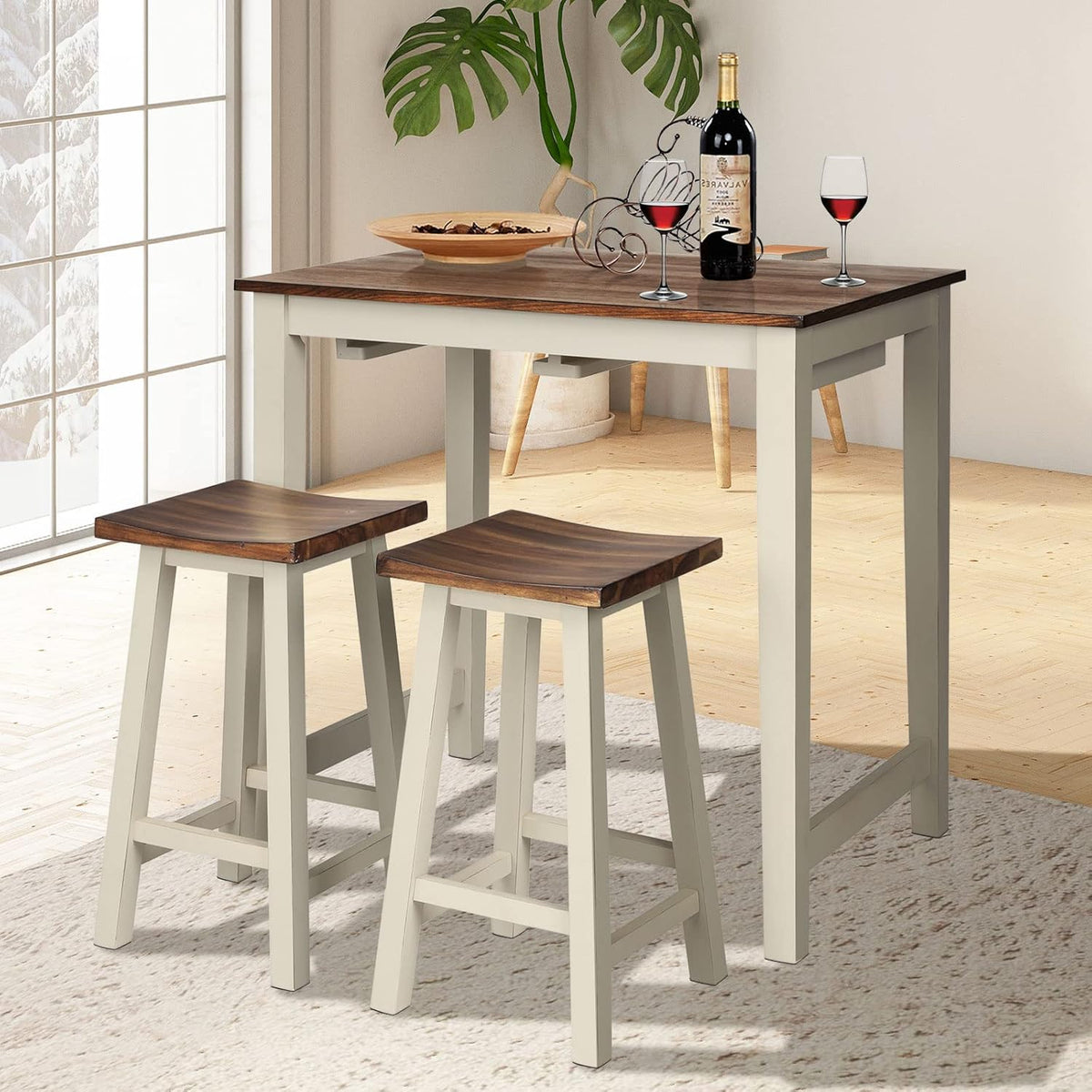 3-Piece Counter-Height Dining Set with Two Saddle Stools