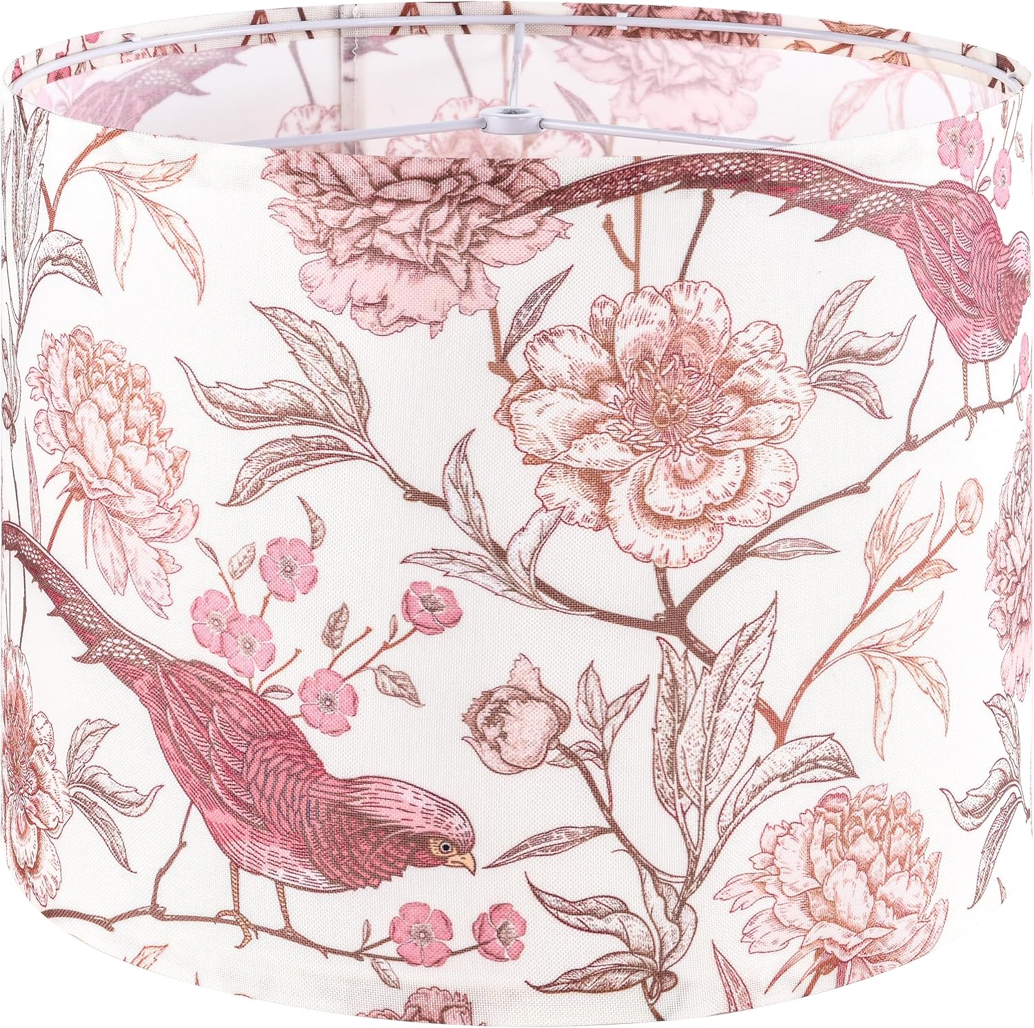 Shadevie Pink Floral Bird Print Drum Lamp Shade – for Table Lamps