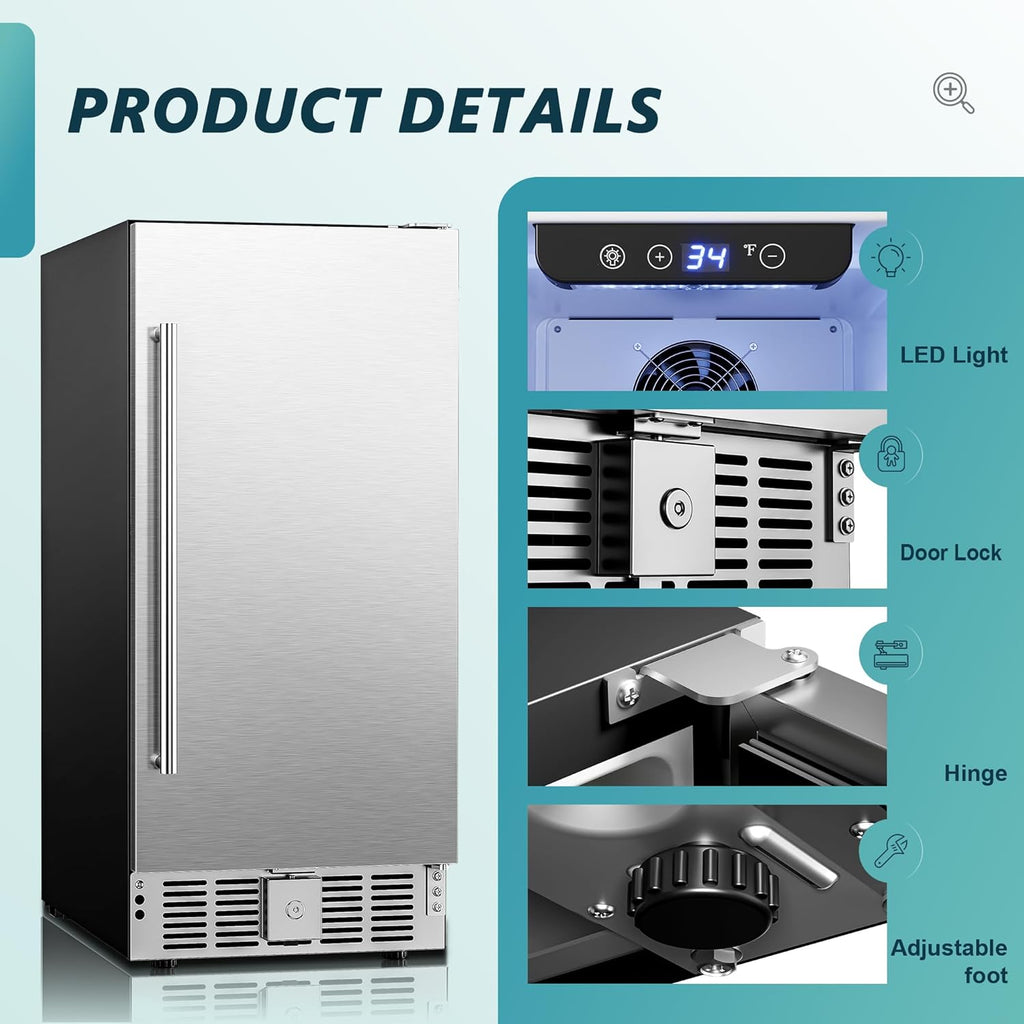 15-Inch Undercounter Beverage Refrigerator with Stainless Steel Door