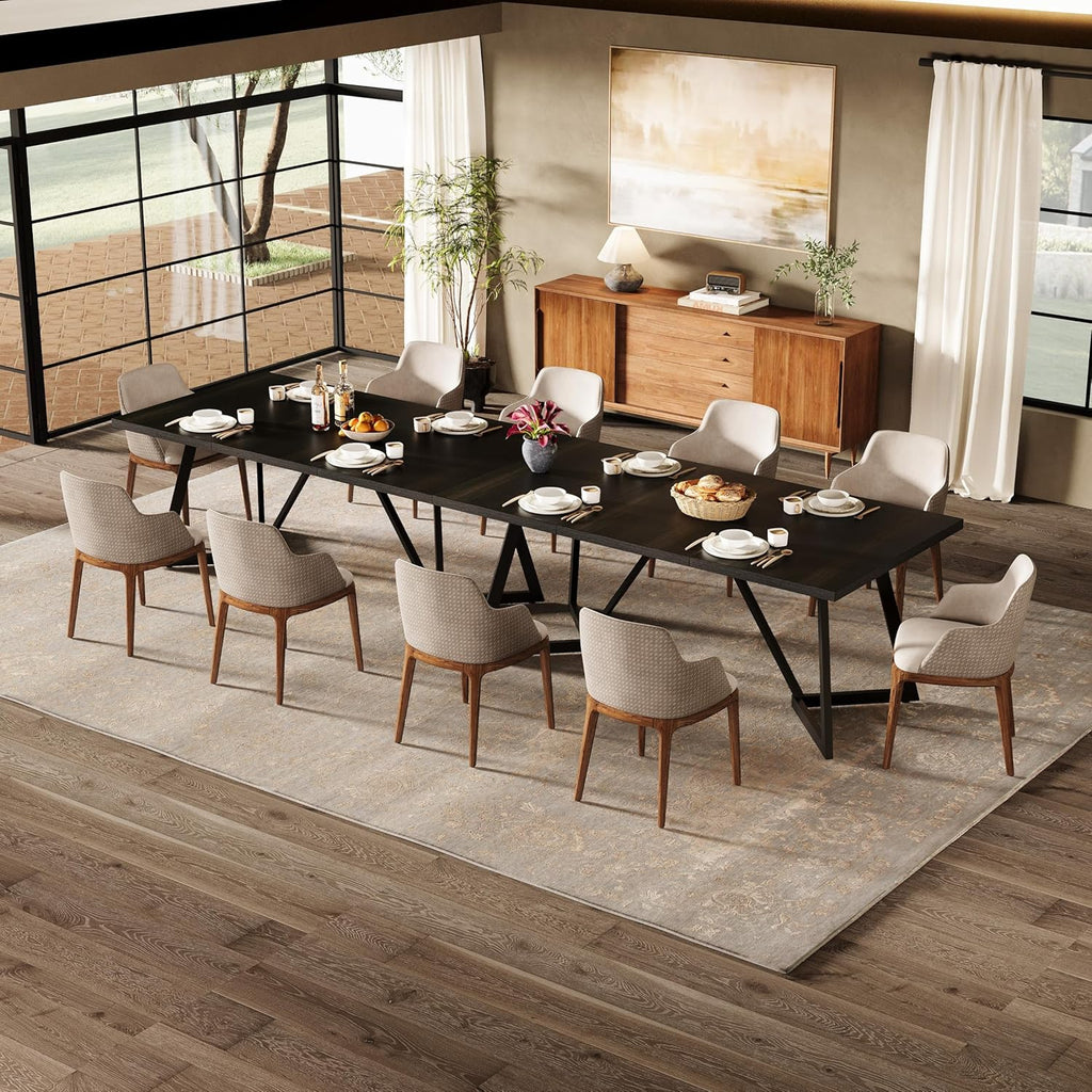 70.86-Inch Rectangular Dining Table with Metal Frame, Black
