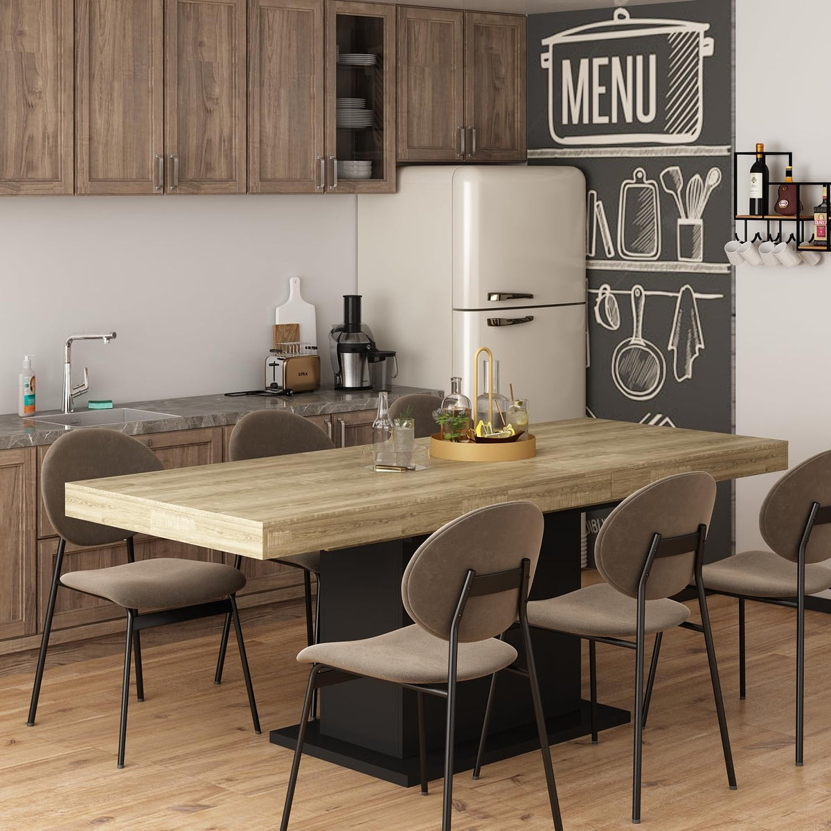 Extendable Dining Table for 6 to 8 People, 63 to 78.7 Inches