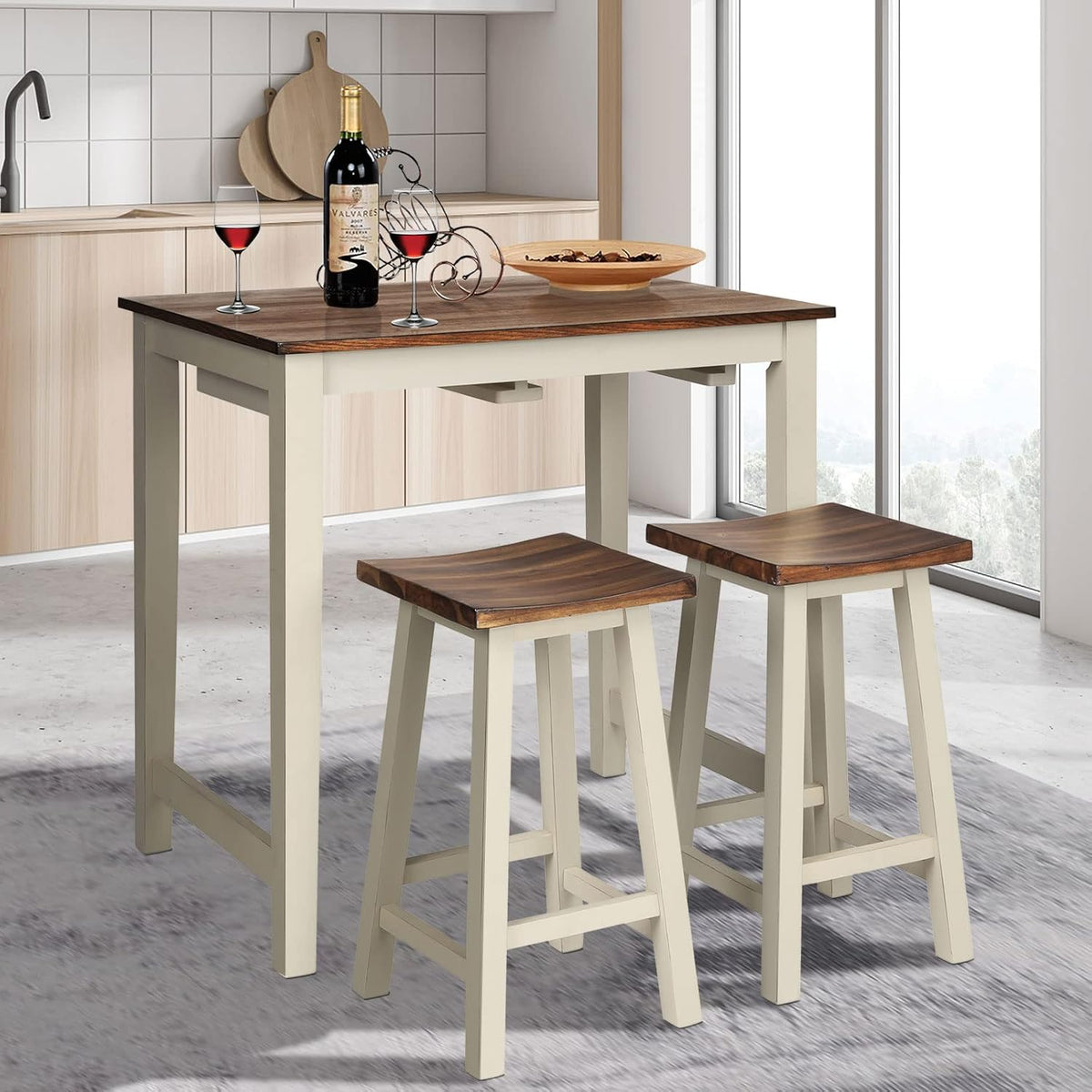 3-Piece Counter-Height Dining Set with Two Saddle Stools