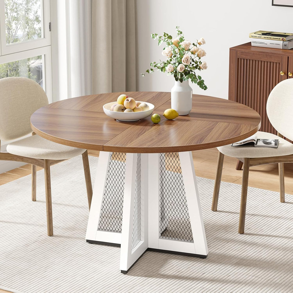 47-Inch Round Dining Table with Pedestal Base, Oak