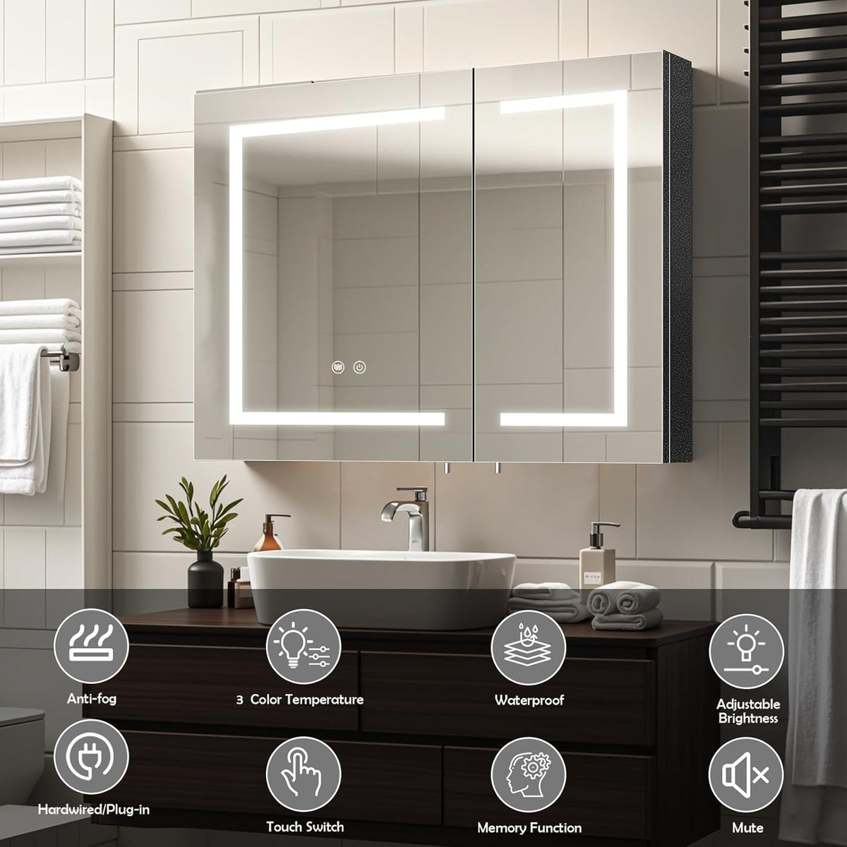Wall-Mounted LED Bathroom Mirror Cabinet with Anti-Fog Function