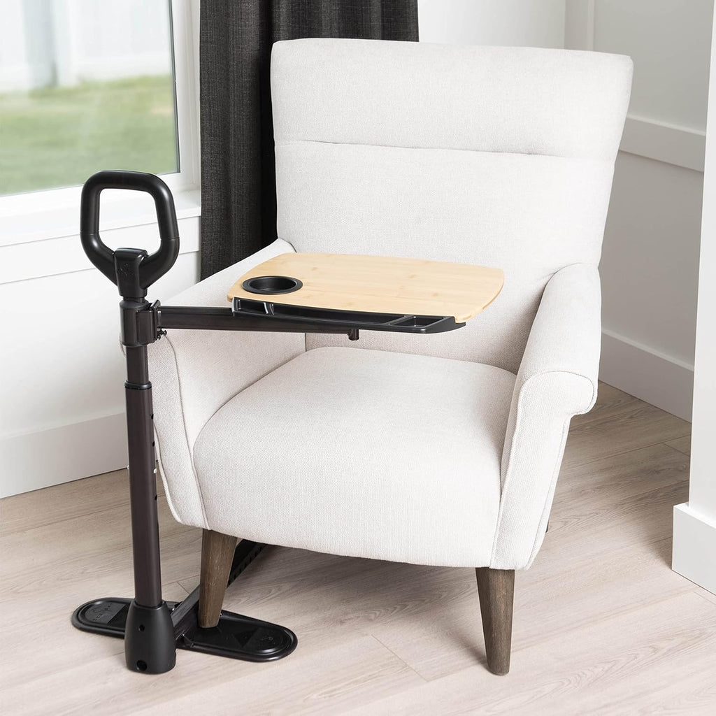 Adjustable Bamboo Swivel Tray Table with Standing Assist Handle